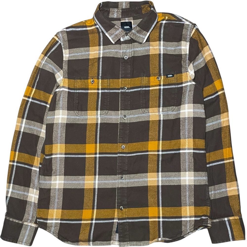 VANS Flannel Shirt Men Medium Brown Plaid Button Up Y2K 90s Skate Streetwear